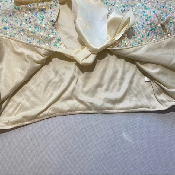 NEW Womens Sugarlips Sequin Crew Long Sleeve Satin Bow Tie White Jacket  $79 - Picture 6 of 10